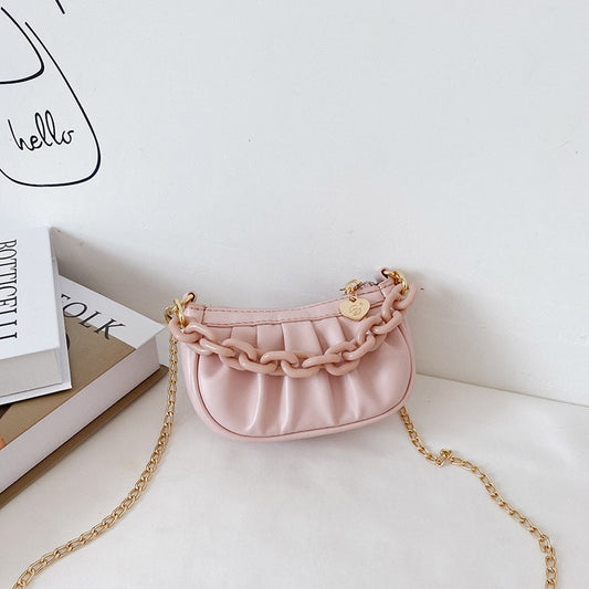 chain and zip handbags pink colour 