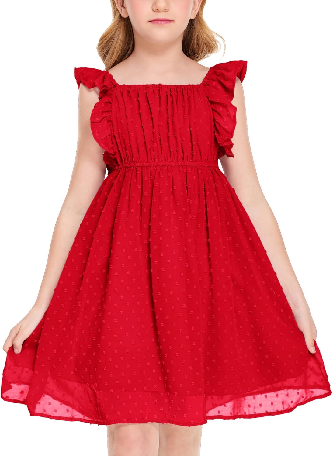 Girls' Flutter Sleeve Swiss Dot A-Line Dress