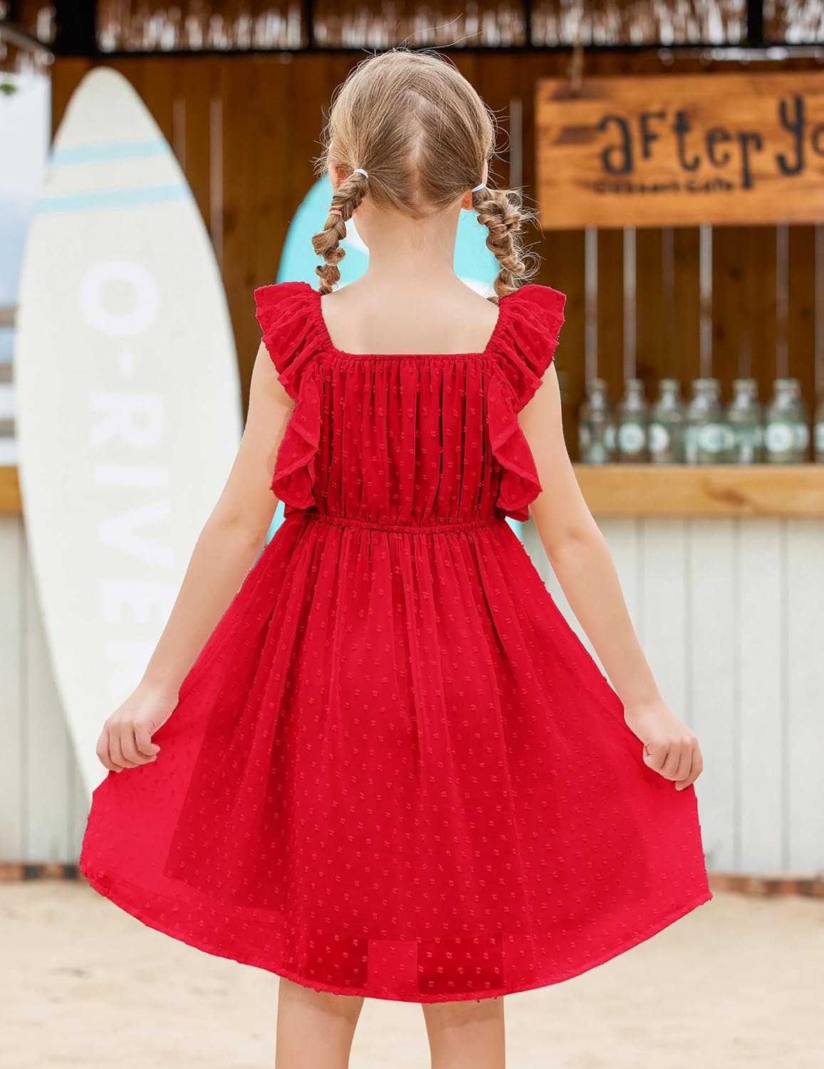 Girls' Flutter Sleeve Swiss Dot A-Line Dress