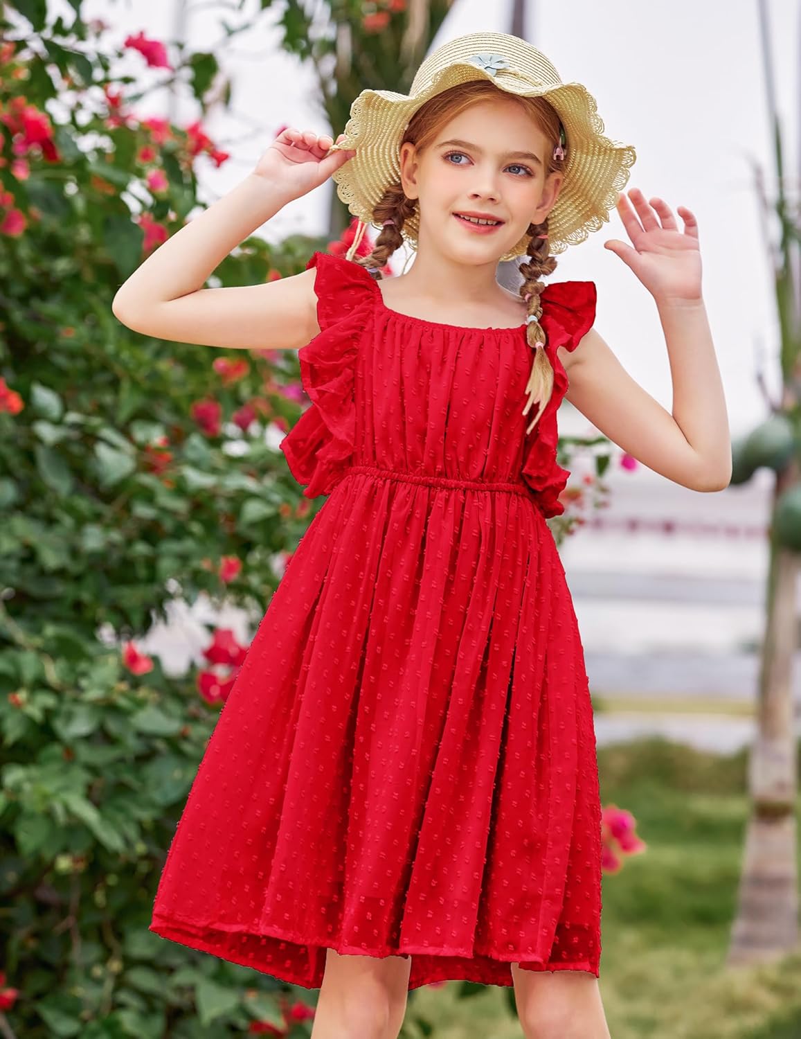 Girls' Flutter Sleeve Swiss Dot A-Line Dress