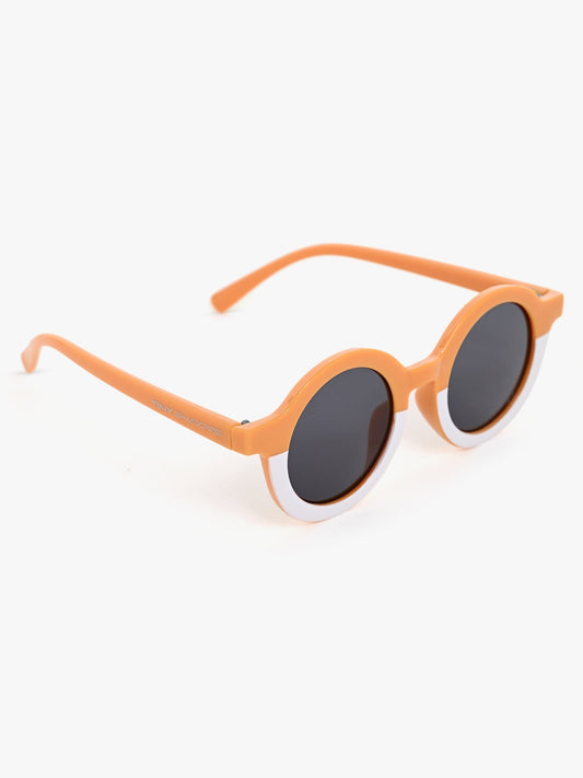 branded sunglasses orange and white colour and black lans girl