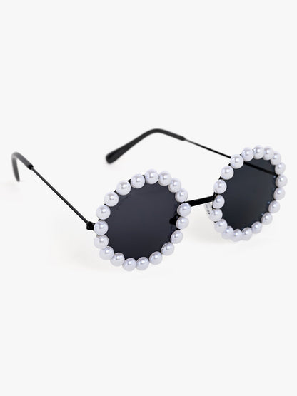 Pearl Round Sunglasses black kids black colour sunglasses and black lans