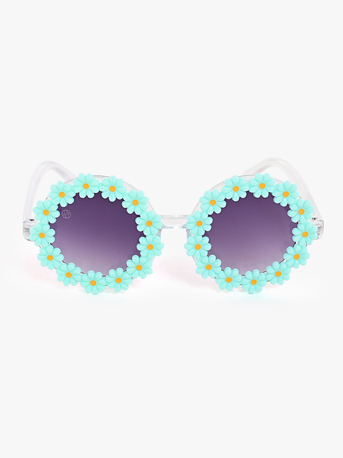 round floral frame sunglasses green colour blue lans and beautiful design