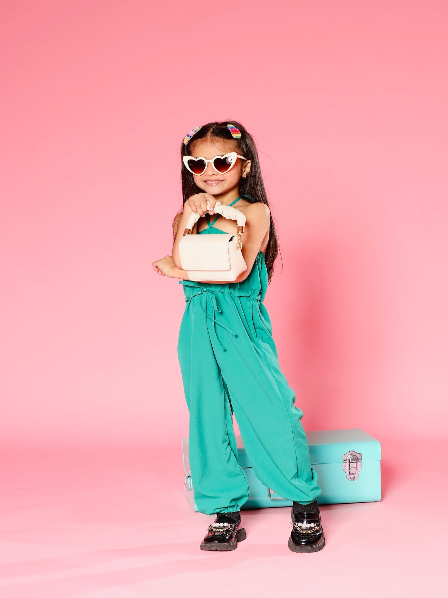 Green Drawstring jumpsuit cute jumpsuit kids clothing