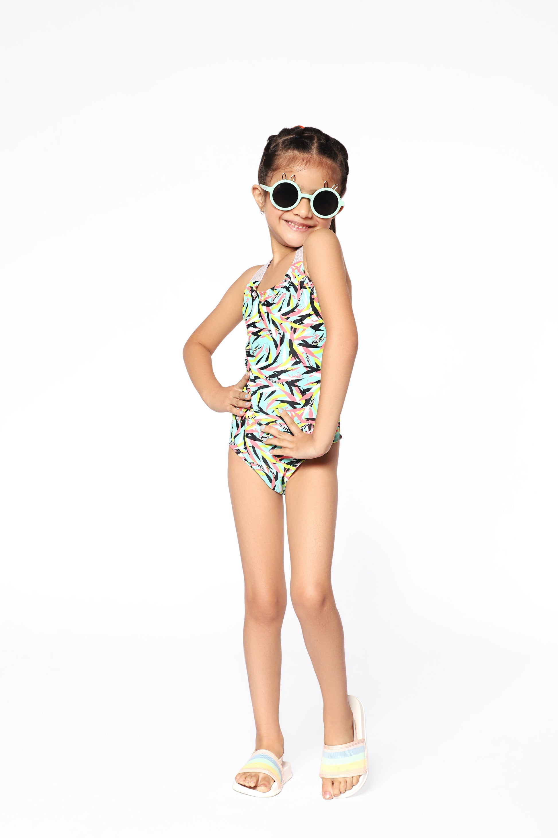 Swimsuit printed colour for girl look front 