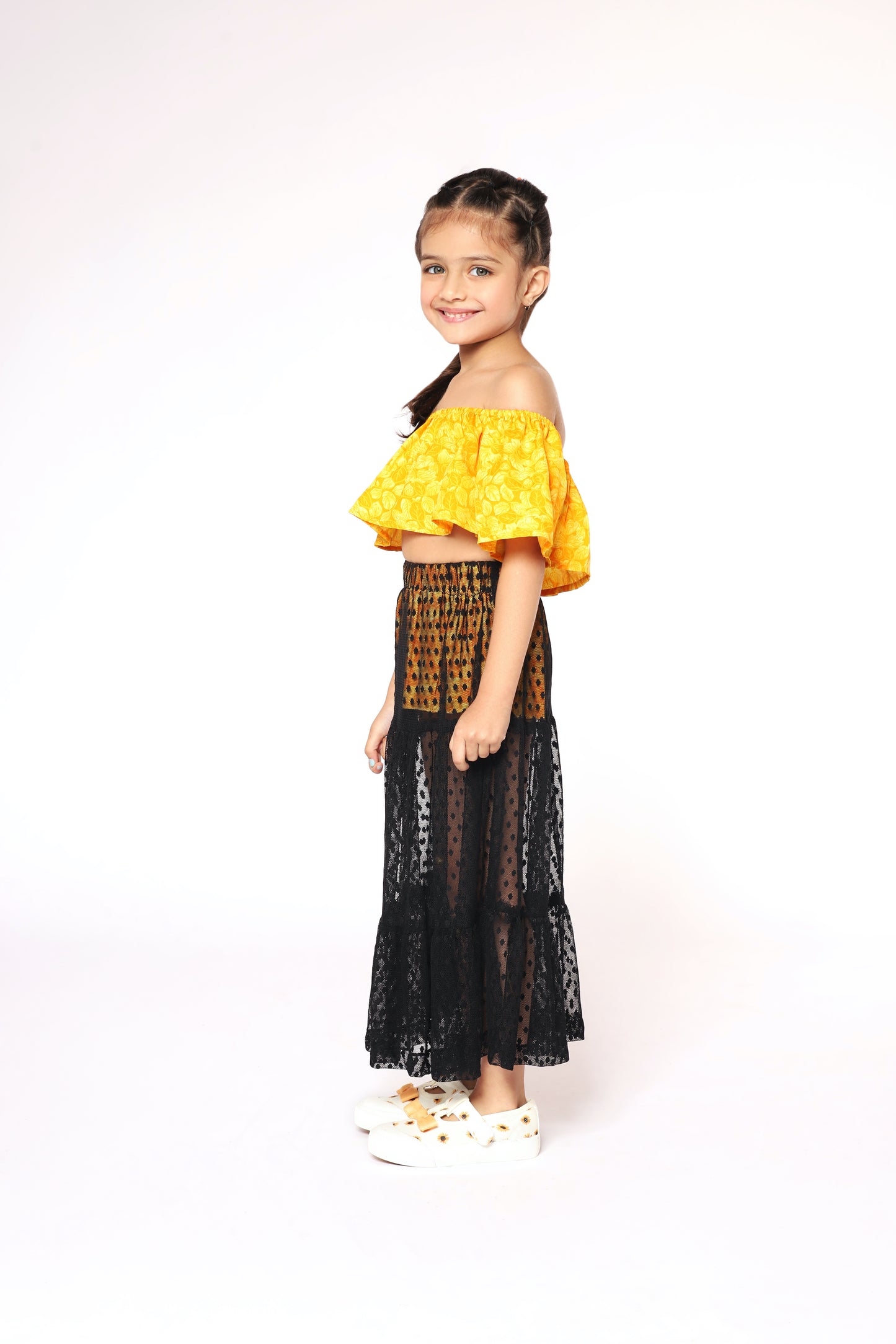 black skirt yellow top kids dress cute clothing side 