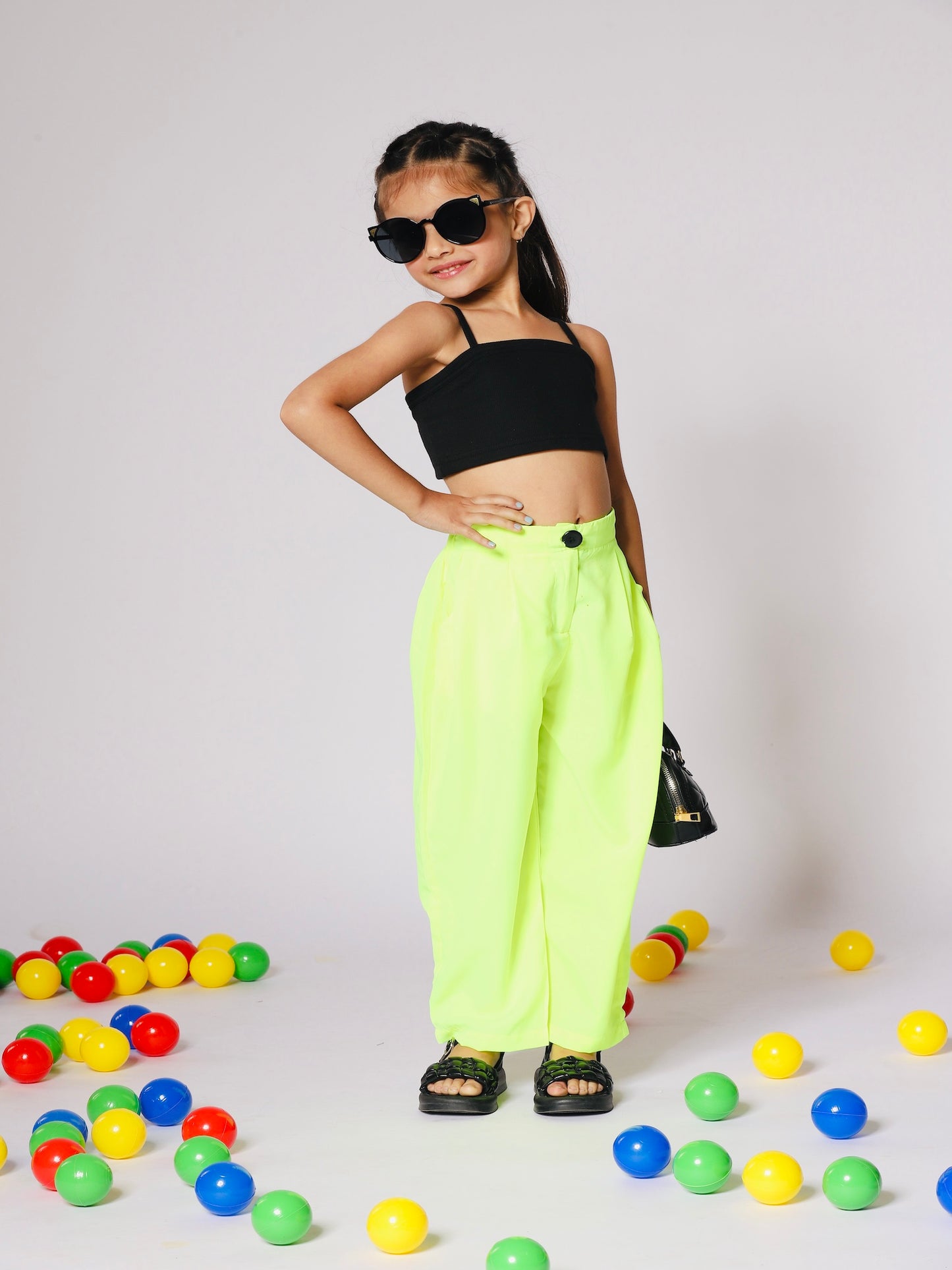 black top and neon pants girls and cute cloths side 