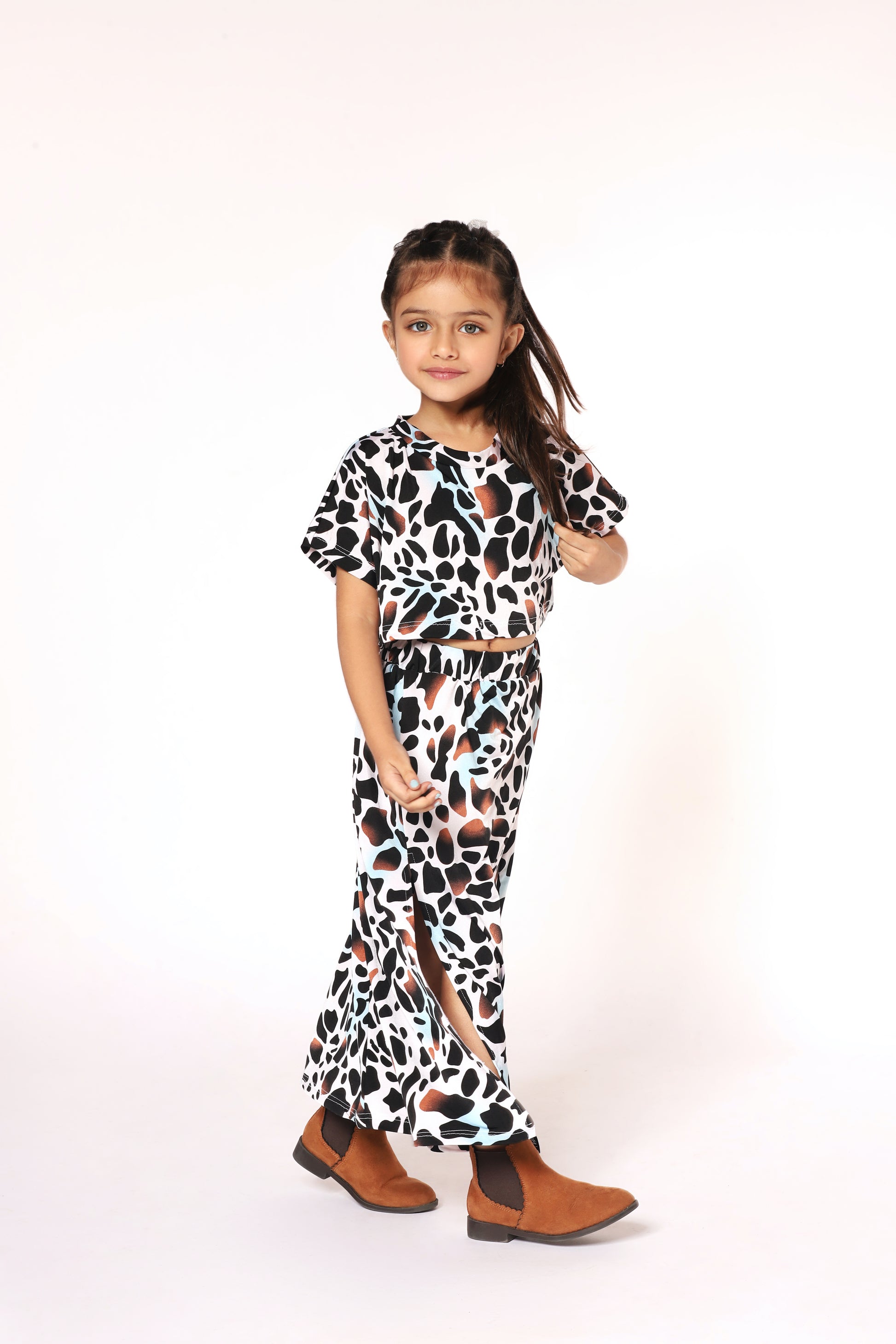 cow print top and skirt half sleeve top summer cloths kids dress beautiful design 