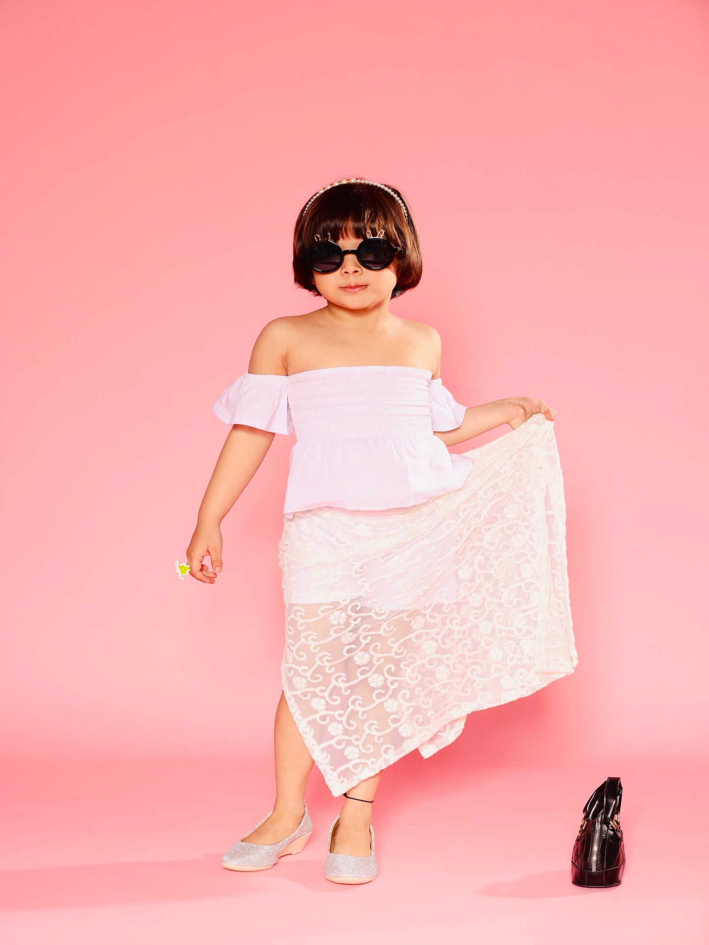 White net skirt top cute dress and off shoulder dress kids