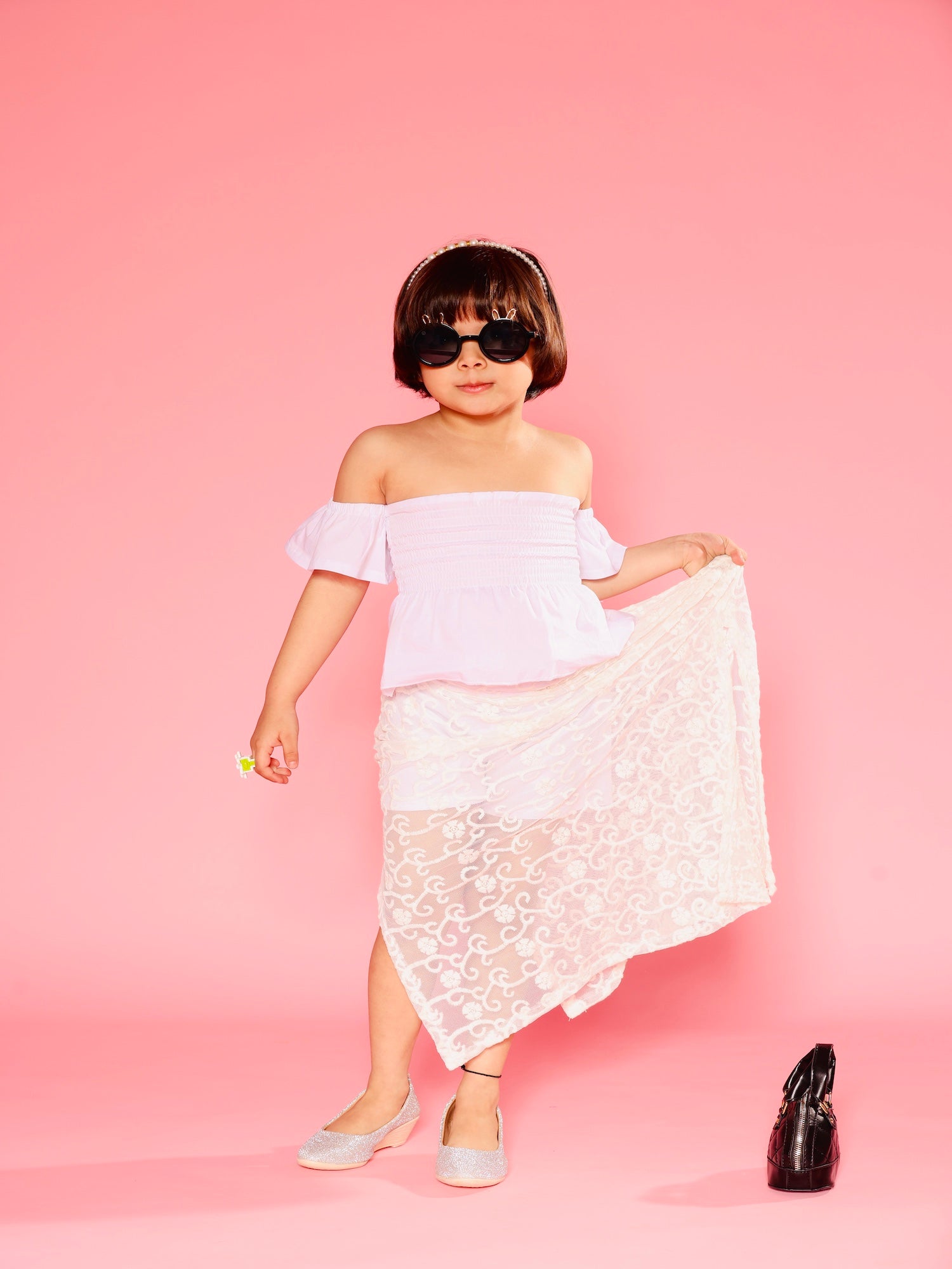 White net skirt top cute dress and off shoulder dress kids