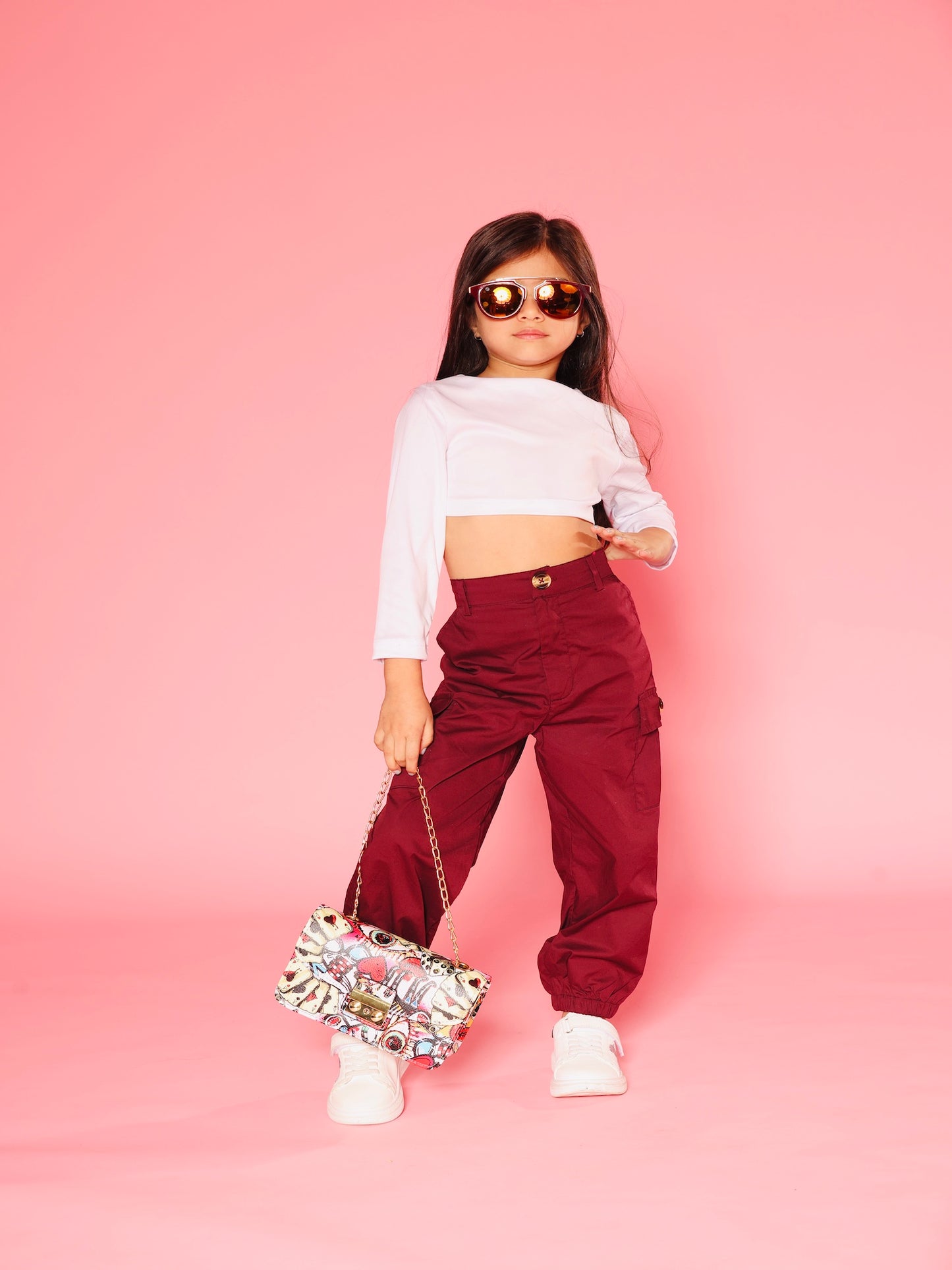 Pink top and maroon cargo pants beautiful colour and branded cloths