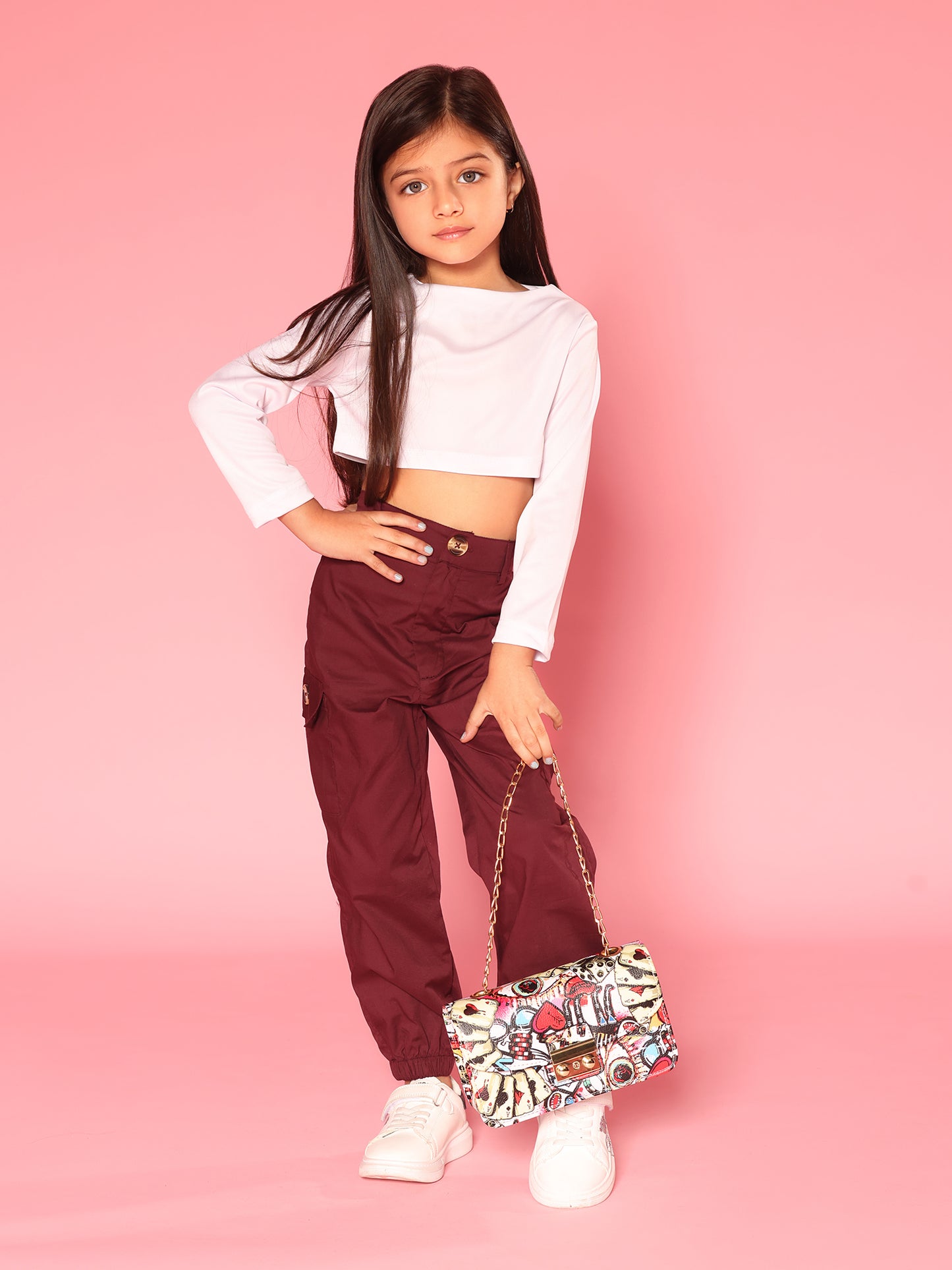 Pink top and maroon cargo pants beautiful colour and branded cloths 