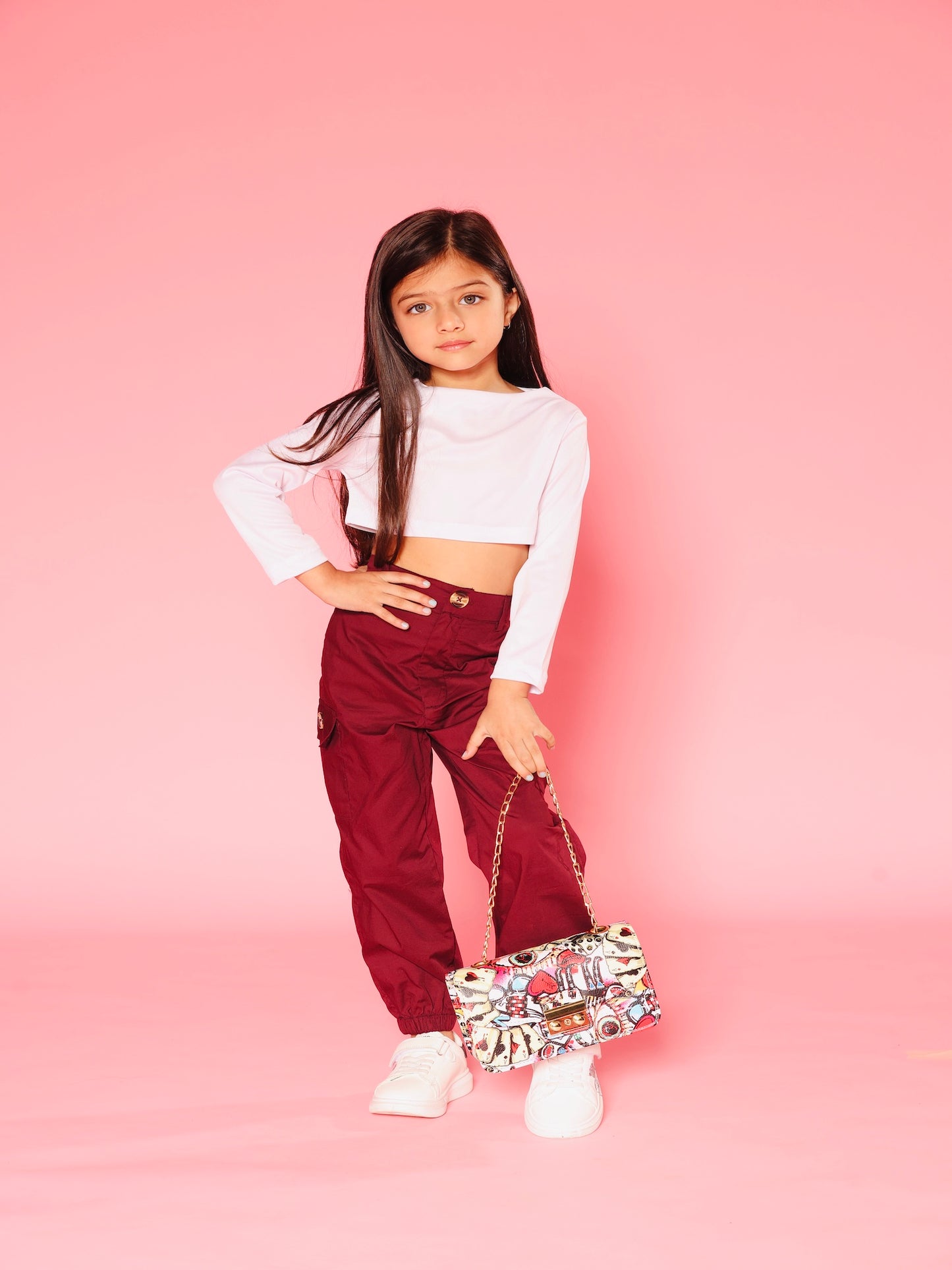 Pink top and maroon cargo pants beautiful colour and branded cloths