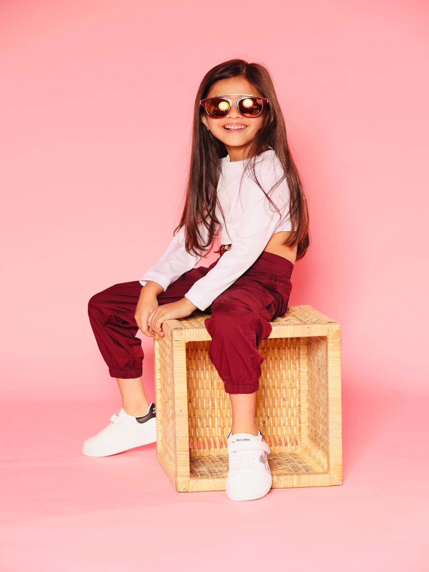 Pink top and maroon cargo pants beautiful colour and branded cloths kids cloths 