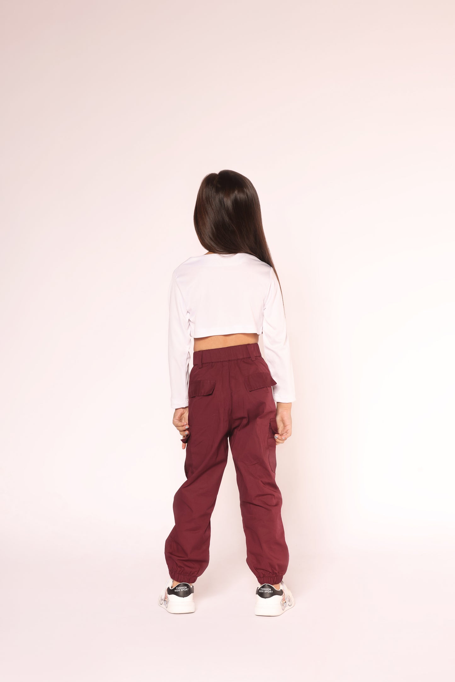 Pink top and maroon cargo pants beautiful colour and branded cloths back 