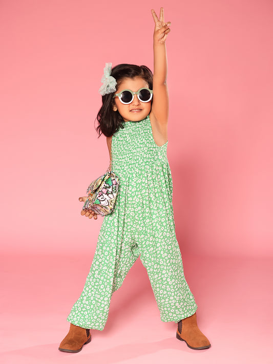 green floral jumpsuit