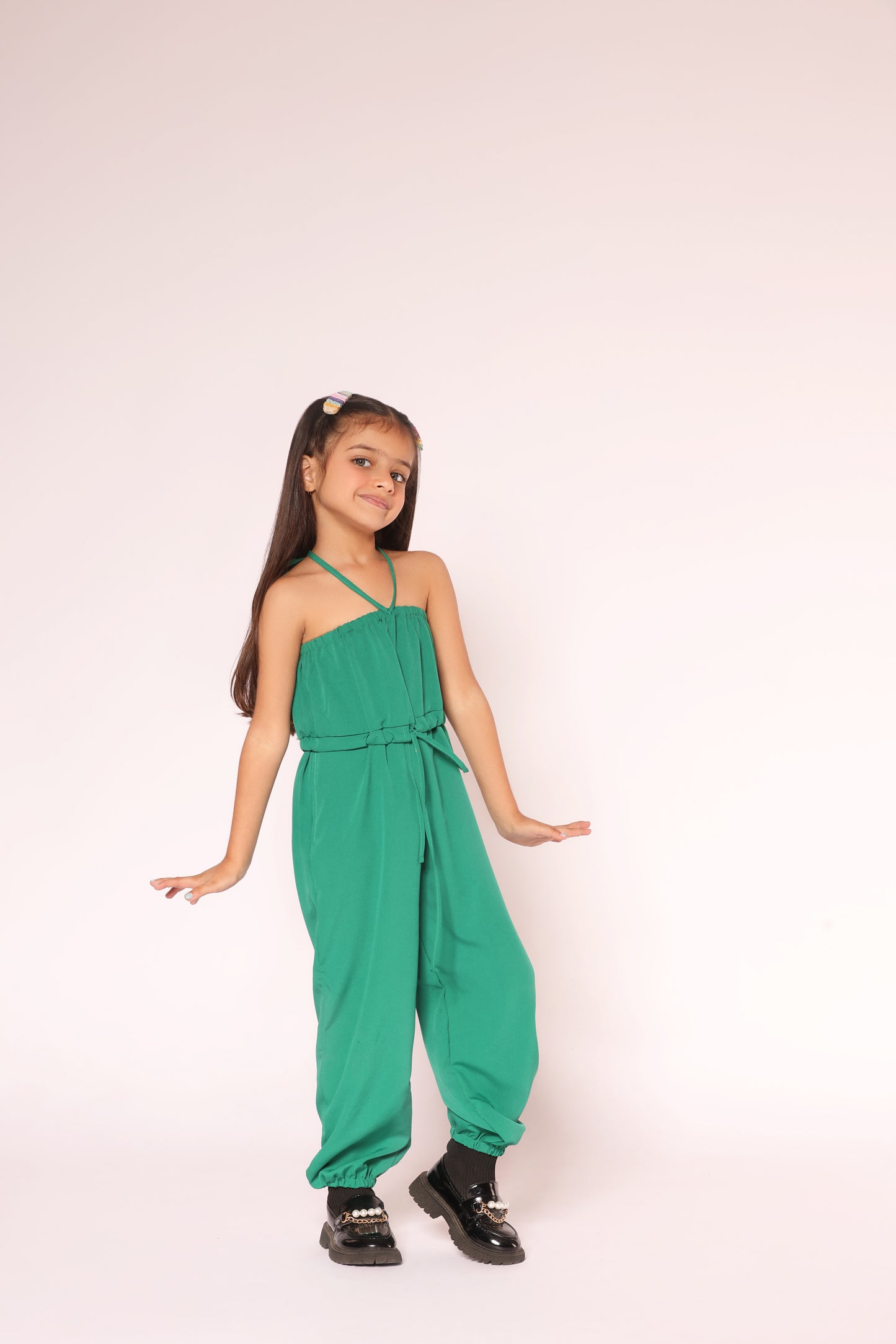 Green Drawstring jumpsuit cute jumpsuit kids clothing side 