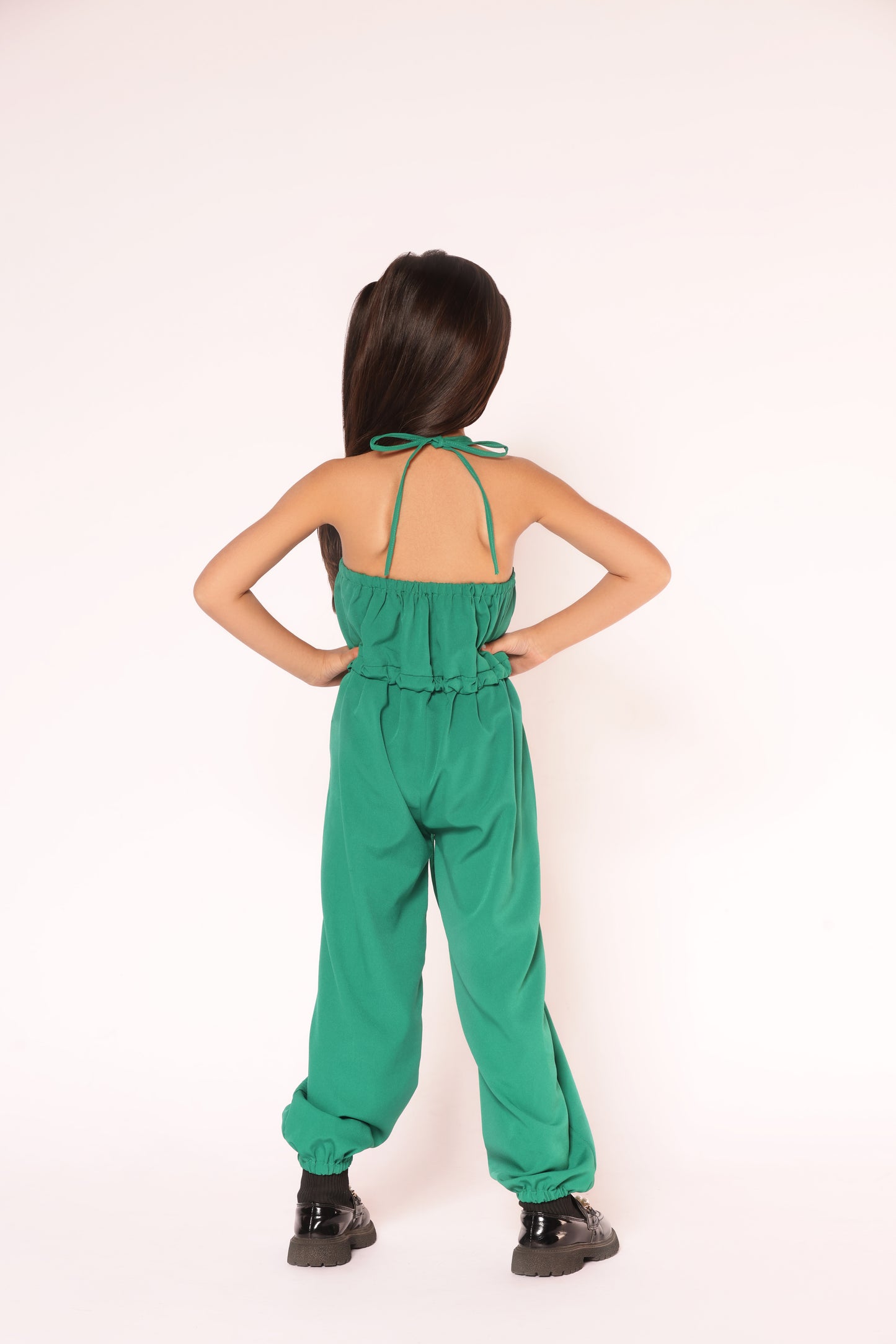 Green Drawstring jumpsuit cute jumpsuit kids clothing back 